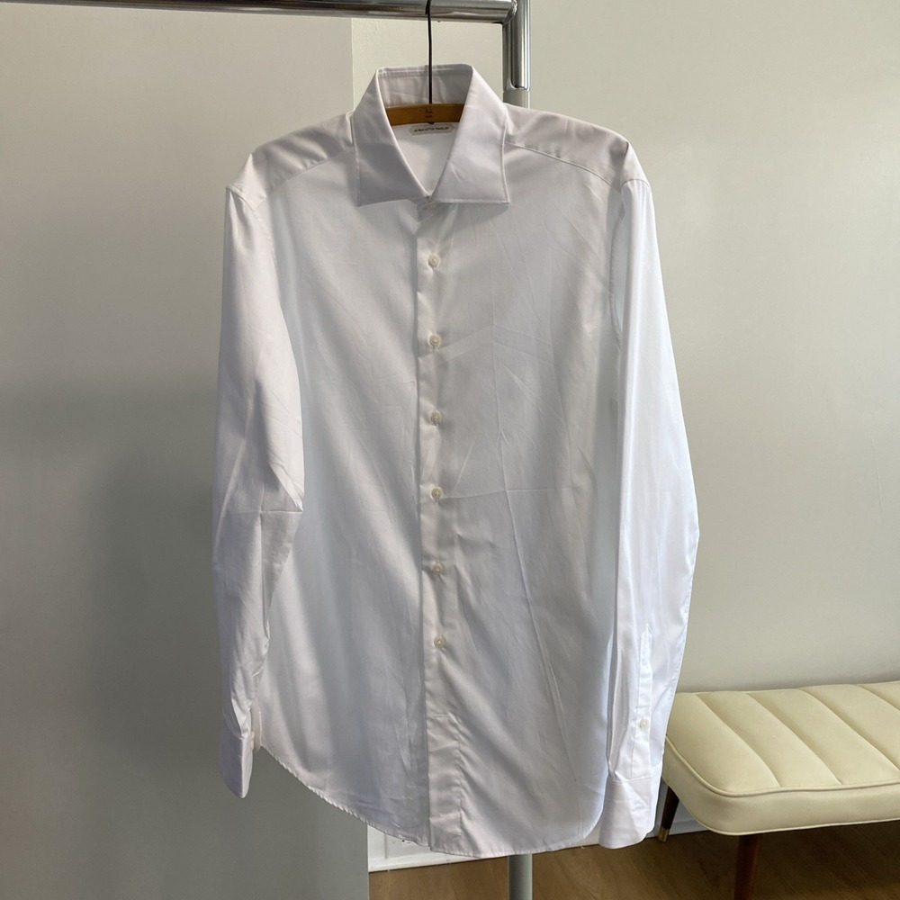 Suitsupply Pima Cotton Traveller Long Sleeve Button Shirt Mens (40) 15 3/4 White